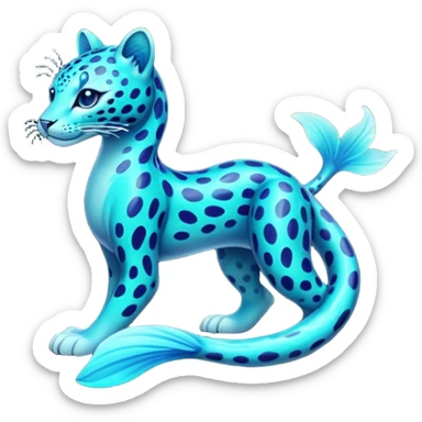 Bioluminescent Neon-Cyan Ripple-Patterned Soft-Scaled Aquatic Fantastical Liepard-Amaura-Manokit-fusion creature (full body) sticker