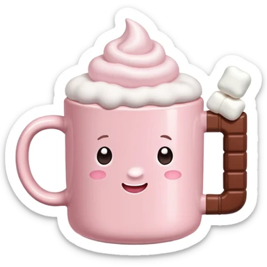 Light Pink mug of hot chocolate with marshmallows  sticker