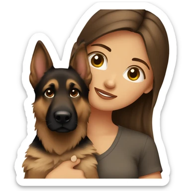 Brown hair girl holding German shepherd  sticker