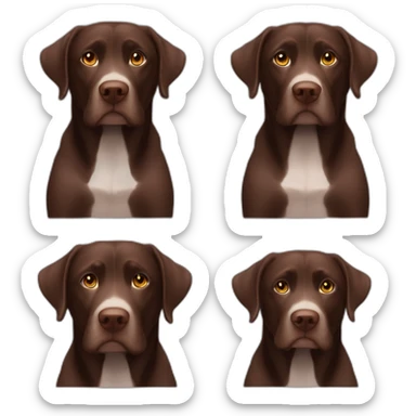 5 years old, female, Chubby, chocolate english lab, tired face, looking at you confused, very small amount of white scruff under chin sticker