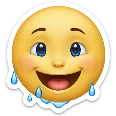 Emoji, yellow round laughing face, blue tears of joy sticker