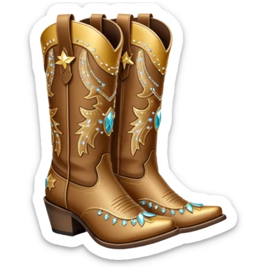 Realistic brown and gold fashion cowgirl boots with sparkly shiny glitter fringe on them. sticker