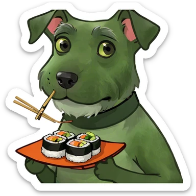 Miniature schnauzer, eating sushi sticker