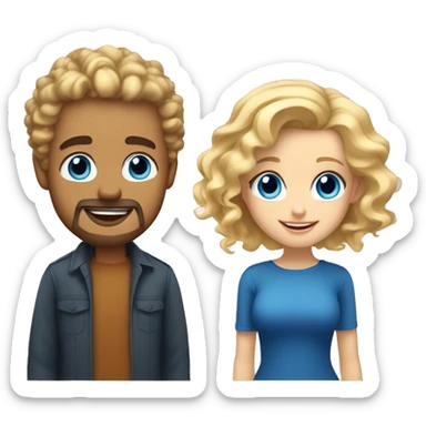 a man with blonde hair and a blonde goatee and blue eyes, and a woman with blue eyes and darker blonde shoulder length curly hair. they're smiling and in love sticker