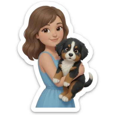 woman holding a bernese mountain dog puppy sticker