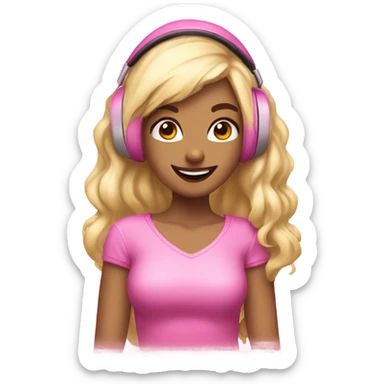 Coquette girl smiling while listening to msi wearing pink  sticker