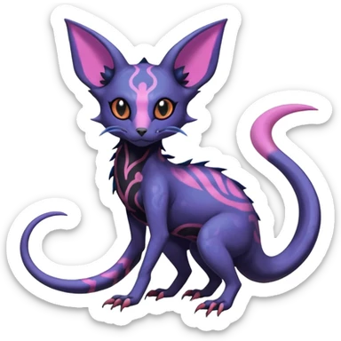 Rare realistic cool cute epic aesthetic gothic colorful Salandit-Amaura-Espeon-Genet-species-Fakemon-hybrid-creature, with markings, full body sticker