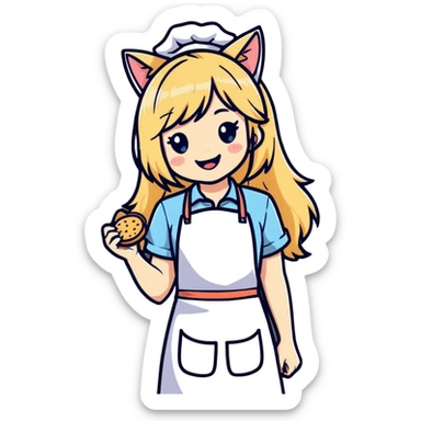 petite blonde catgirl long hair freckles giggling apron only sticker
