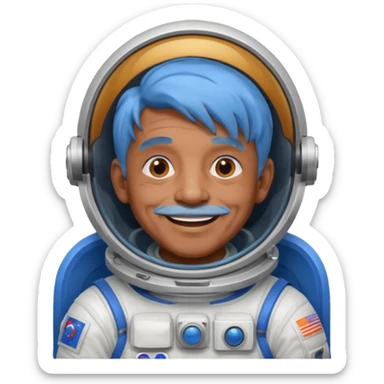 old man, brown skin astronaut with blue hair, smile sticker