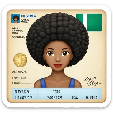 Nigeria, travel visa, with black woman, afro hair, photo on it. sticker