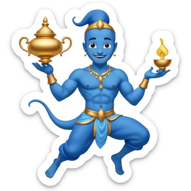 blue genie flies out of aladdin's lamp sticker