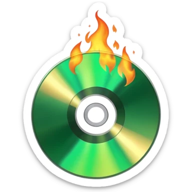 A minimalist CD disc with a subtle fire design, green flames sticker