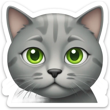fat gray cat with green eyes sticker