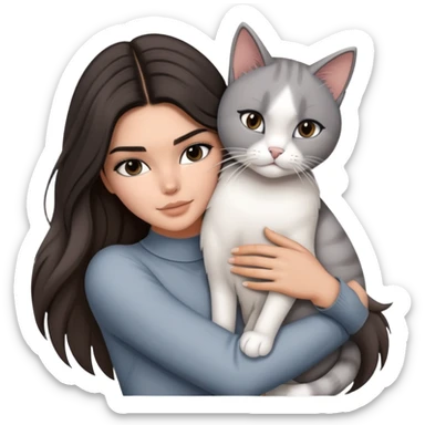 Kendall Jenner long hair with outfit hug one grey white cat sticker