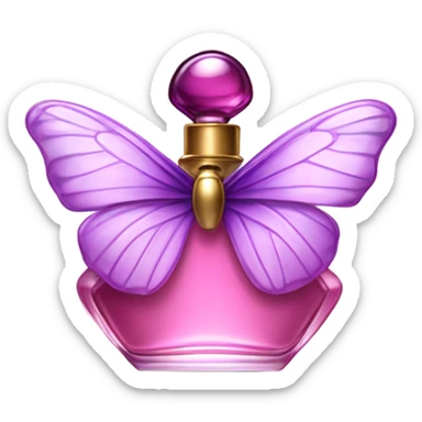 A dreamy vintage perfume bottle in dark pink, adorned with pastel violet butterfly wings. sticker