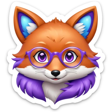 A whimsical fox with sparkling purple-blue fur, a glowing tail, a silver star on its forehead, and round glasses, with heart-shaped eyes, looking in love. 🦊😍 sticker