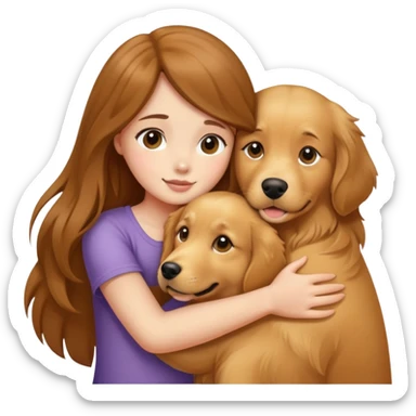 A girl with long  hair tightly hugged a dog sticker