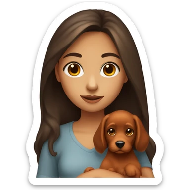 brunette girl holding dark orange puppy sticker