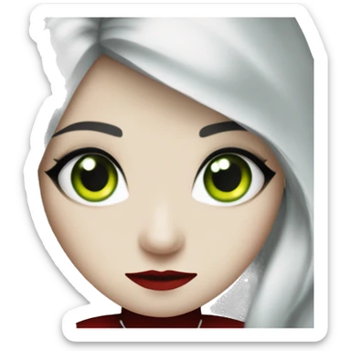 white hair vampire girl green grey eyes vampire red and black dress and necklace sticker