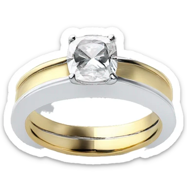 One Cushion cut diamond ring with two tone white and yellow gold band  sticker