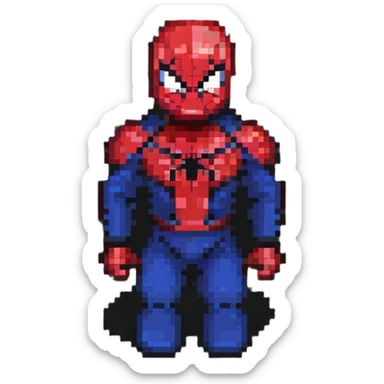 Spider-Man character, pixel art style, inspired by Minecraft, blocky design sticker