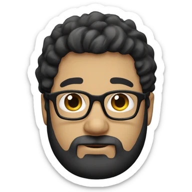 fat white male with wavy black hair and a beard brown eyes with glasses sticker