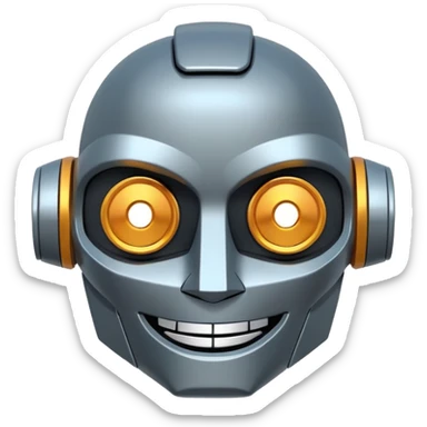 evil robot. Only its head. Very low details, just lines and colors, no need to draw in detail. Like an icon. Make it smile sticker