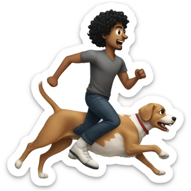 A dog running from a black curly hair man sticker
