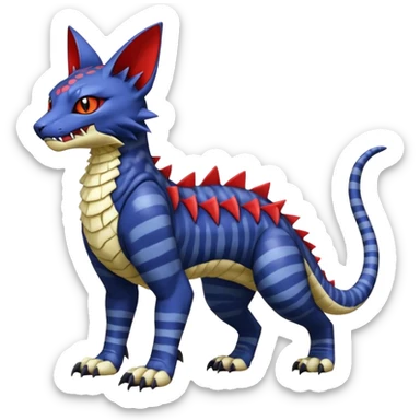 with red markings, white belly, scaley scaly batty feline-like quadrupedal digitigrade furry feral Bastet-Noibat-Gatomon-Garchomp-Digimon-Fakémon-Pokémon-creature (full body) sticker