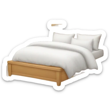 Cozy white fluffy bedding on a light wood oak bed with pillows  sticker