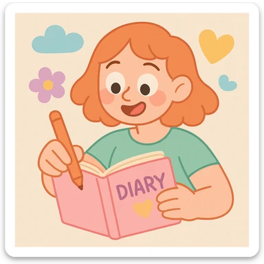a diary, pastel toon style, soft pastel colors, cartoonish sticker
