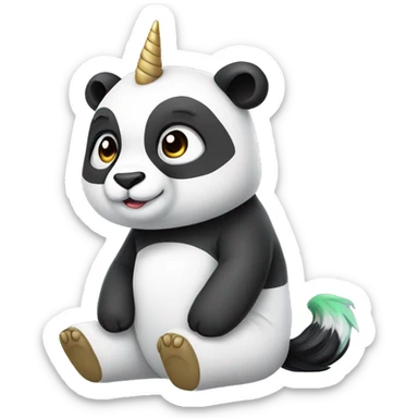 an pandacorn. an mix between panda and unicorn. sitting down. whole body. sticker