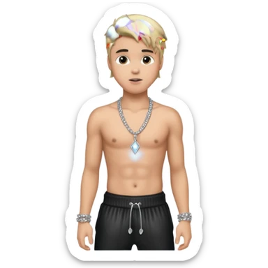 Justin Bieber with shirtless with necklace, metallic black harem pants sticker