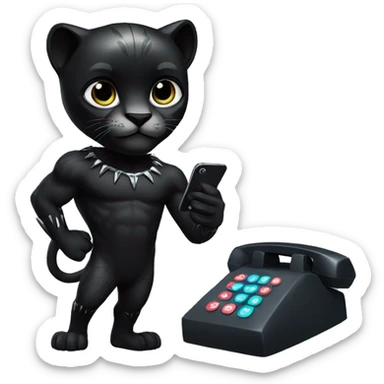 A black panther holding a phone with the number 0 in its paws sticker
