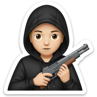 Una persona encapuchada con una pistola que no se ve a la cara sticker