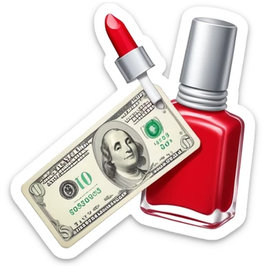 price tag with a few dollar bills and a bottle of nail polish sticker