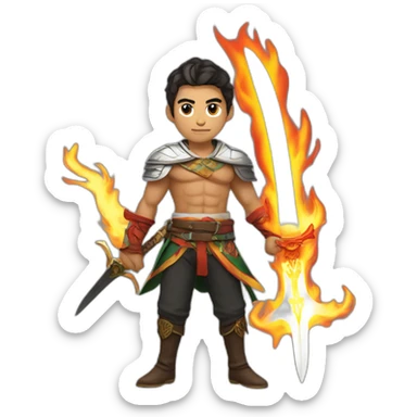 Realistic Anime male mexican with flaming swords sticker