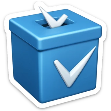 A blue box  and a white tick 0d sticker