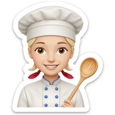 Young female baker - wearing a white chef's hat and holding a cream piping bag sticker