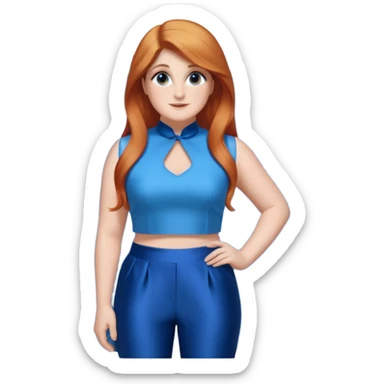 Meghan Trainor dressed in blue crop and blue silk pants standing in front of blue curtain  sticker