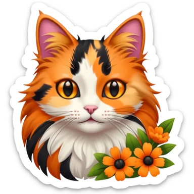 котик  з квітами  sticker