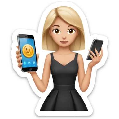 Glam girl tapping a big “buy” button on phone with subtle motion lines — impulsive first-minute shopper sticker