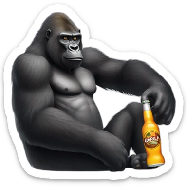 a gorilla sponsored by carambar holding a beer and a vodka bottle sticker