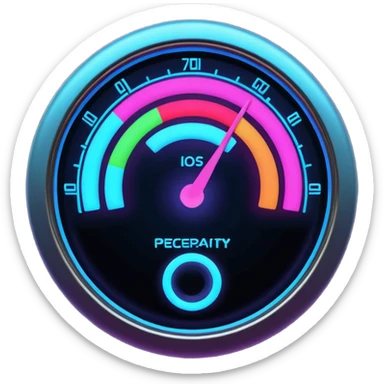 a futuristic percentage meter measuring capacity, neon colors sticker