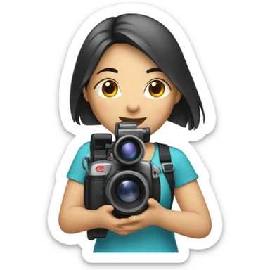 asian girl with video camera sticker