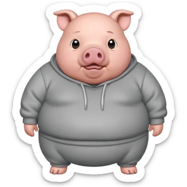 a fat pig with grey sweatshirt on\ sticker