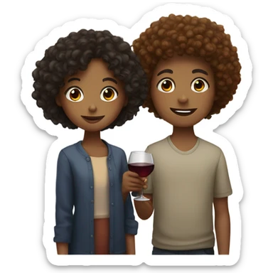 Girl with freckles and curly hair and a boy drink wine   sticker