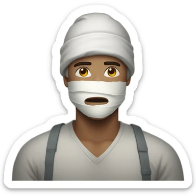 MAN covered IN BANDAGES sad expression sticker