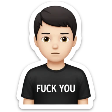 Boy wearing a shirt that says fuck you sticker