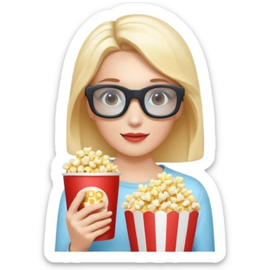 woman with 3d cinema glasses holding popcorn sticker